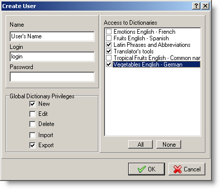 Terminology Database User Options